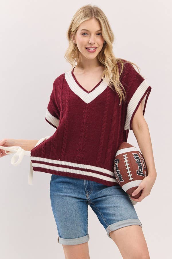 Sewn and Seen - Wholesale Sweater Vest - Women's - Cable Knit Varsity Sweater Vest31