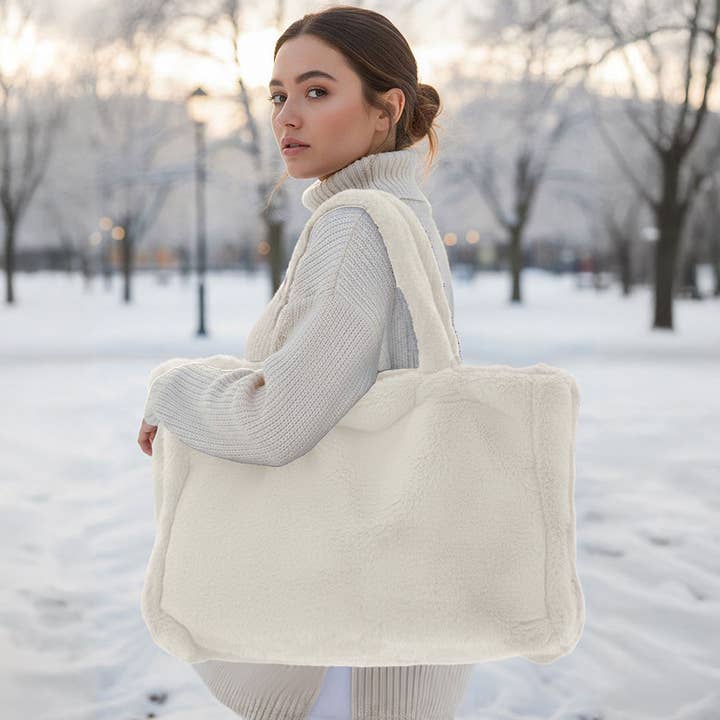 Oversized Faux Fur Soft-Touch Tote Bag for wholesale by Sensibling Corp.