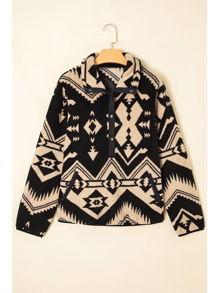 66DISCO - Wholesale Sweatshirt - Women's - Western Pattern Half Button Collared Plush Sweatshirt (S-4X)6