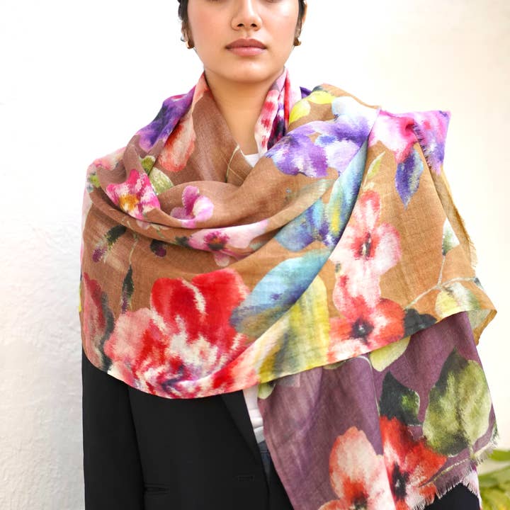 Evelyn Wool Silk Scarf Purple Brown for wholesale on Faire