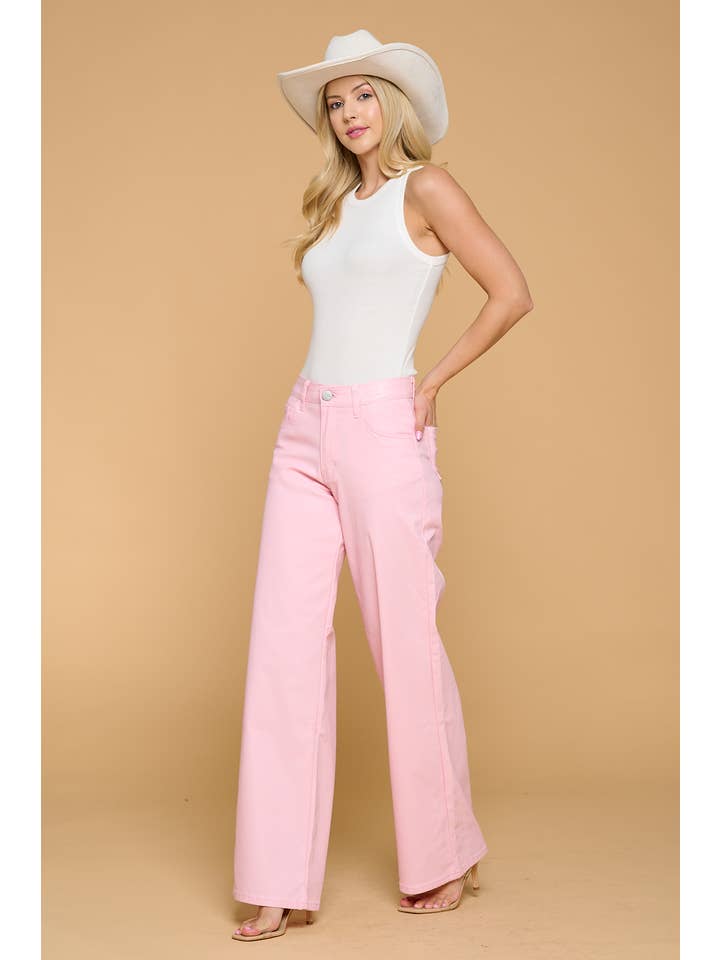 LVB-700 LIGHT PINK HIGH WAISTED SUPER-STRETCH COLOR PU PANTS for wholesale on Faire