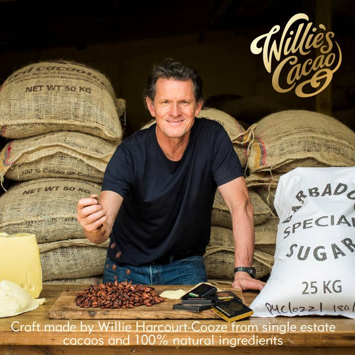 Willie's Cacao - Vendita all'ingrosso Barretta di cioccolato - Fiocchi di mare. Cioccolato al latte con scaglie di sale marino. Barretta da 50g6