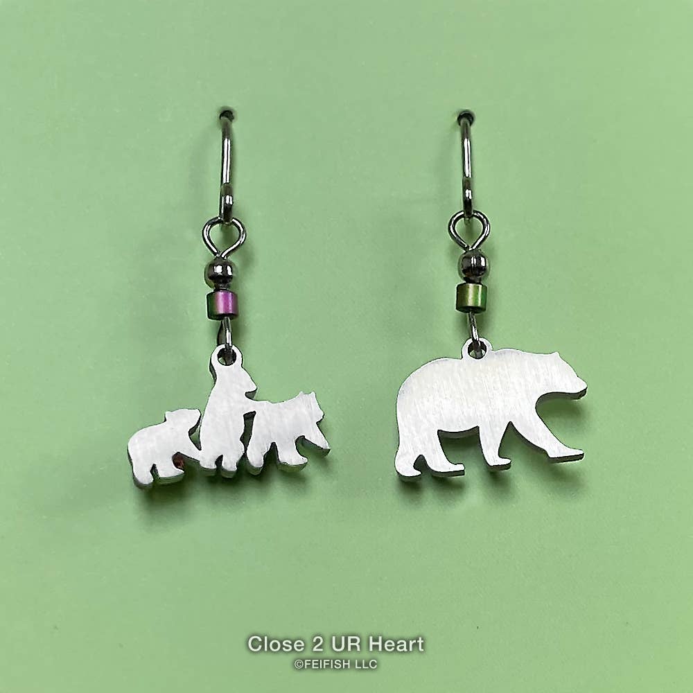 Close 2 UR Heart - Wholesale Dangle Earrings - Bear with 3 Cubs Earrings1