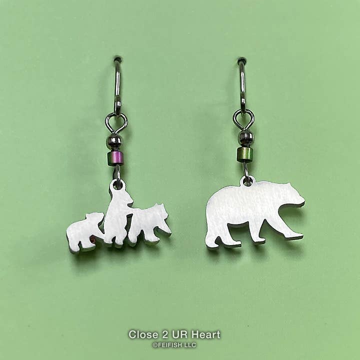 Close 2 UR Heart - Wholesale Dangle Earrings - Bear with 3 Cubs Earrings1