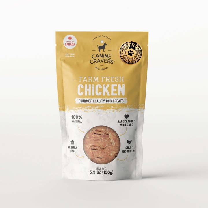 Friandises pour chiens au blanc de poulet frais de la ferme, sachet de 150 g pour la vente par Rawry Pets