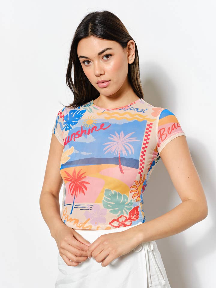 TEE-SHIRT BÉBÉ EN MAILLE AVEC IMPRIMÉ PLAGE EXCLUSIF pour la vente par Pretty Garbage