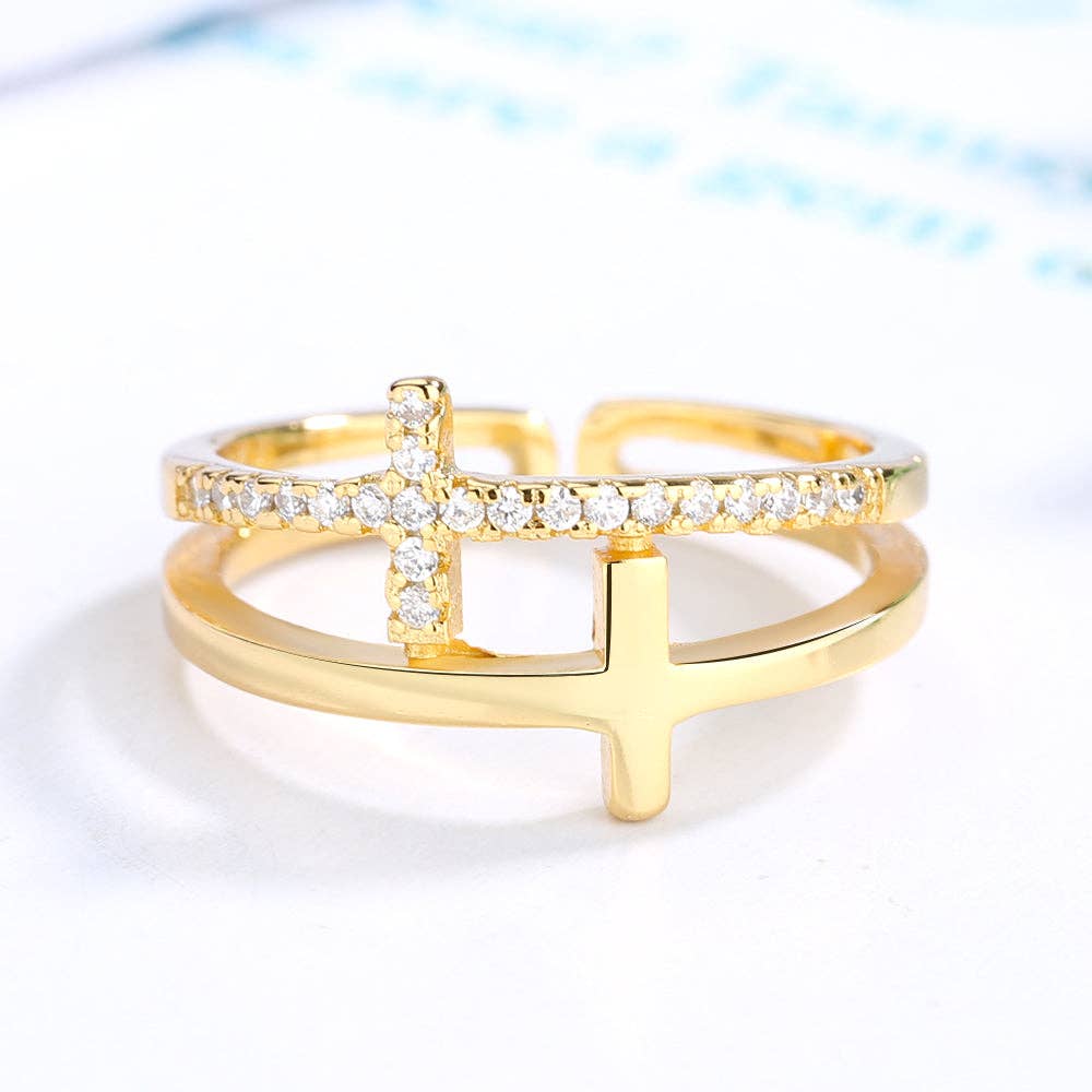 Amy and Annette - Wholesale Multi-Stone Ring - Sterling Silver, 18k Gold, or Rose Gold Sideways Adjustable Cross Ring2