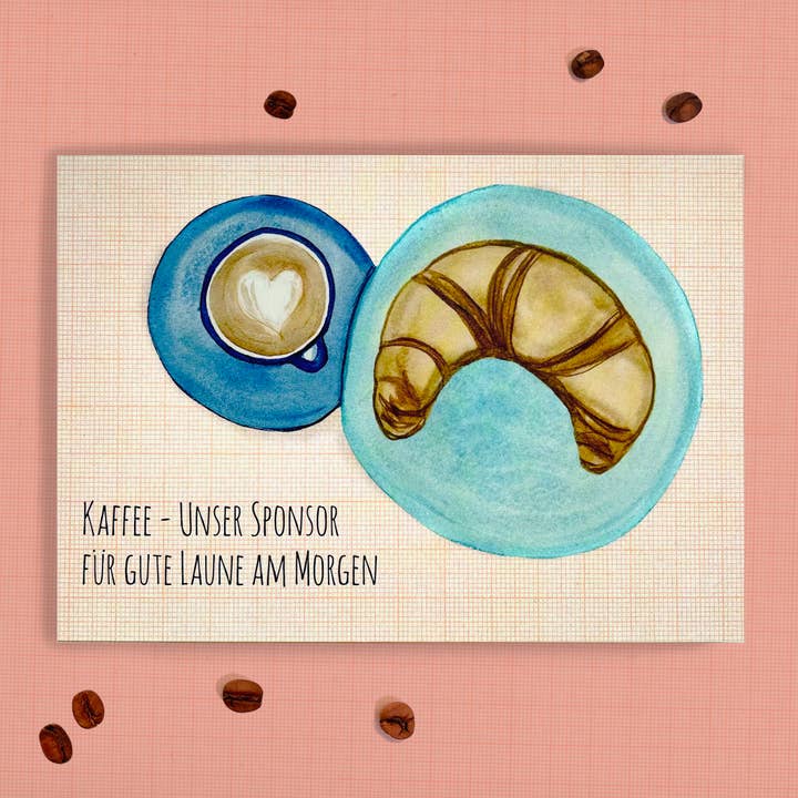 Postkarte / Kaffee / nachhaltig / selbstgemaltes Motiv für den Großhandel von Elena Klein