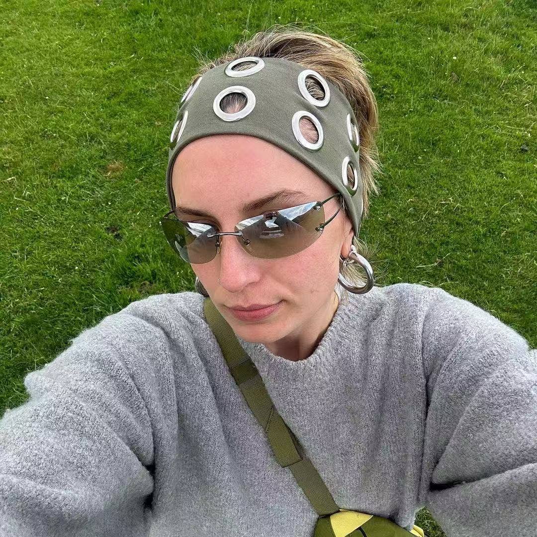 LadyJuneAccessories - Wholesale Fashion Headband - Women's - Ribbed Wide Headband with Metal Grommet Holes Multiple Color7