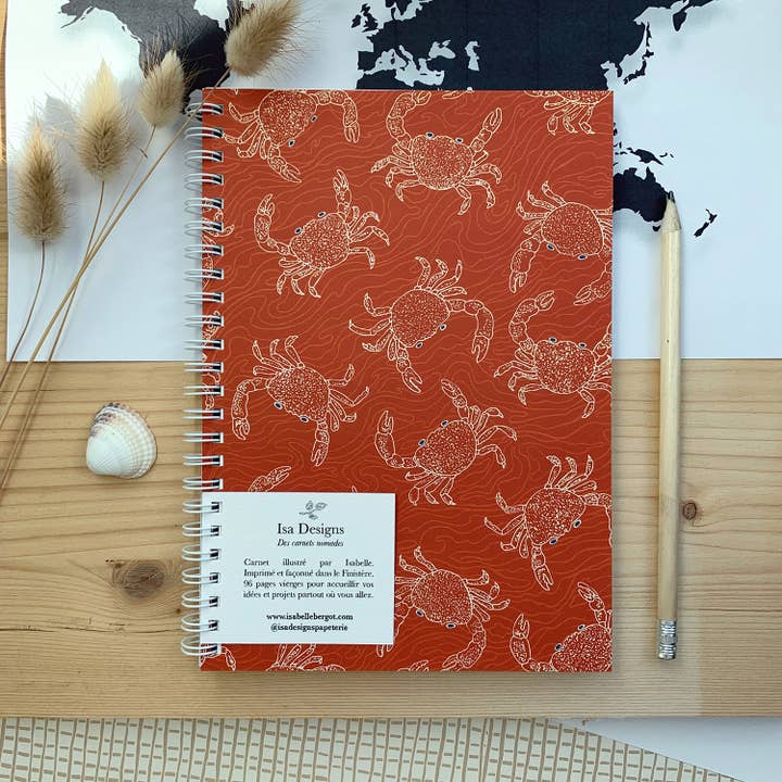 Taccuino A5 a spirale - 96p bianche vuote - Granchio / rosso per la vendita all'ingrosso da parte di Isa Designs