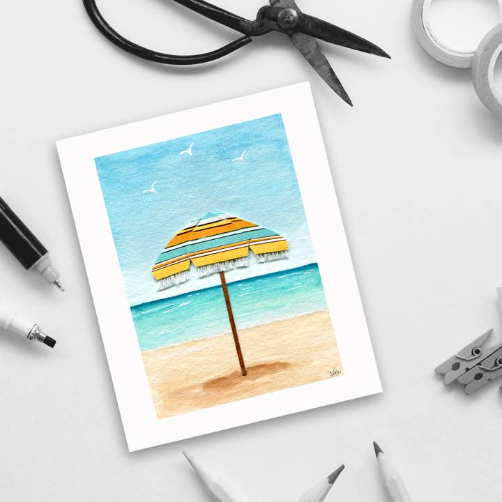Kelli McNichols Art - Wholesale Everyday Greeting Card - Colorful Beach Umbrella1