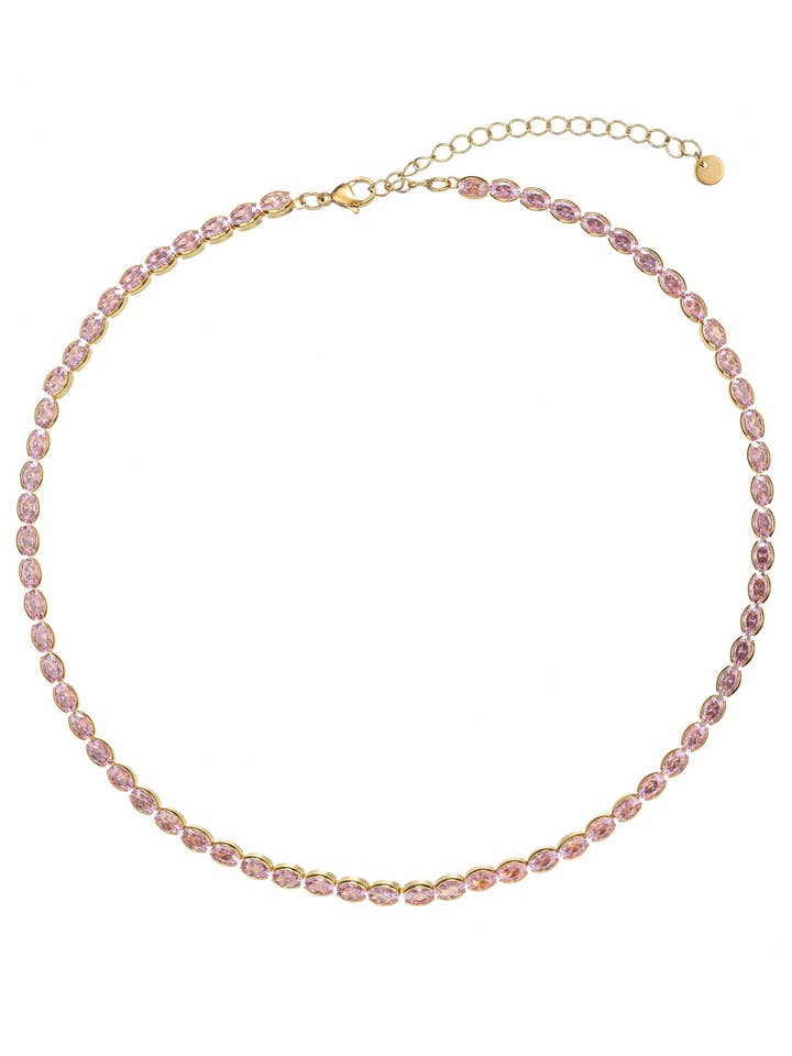 Collana tennis Emma in zirconia cubica rosa per la vendita all'ingrosso da parte di Eye Candy Los Angeles