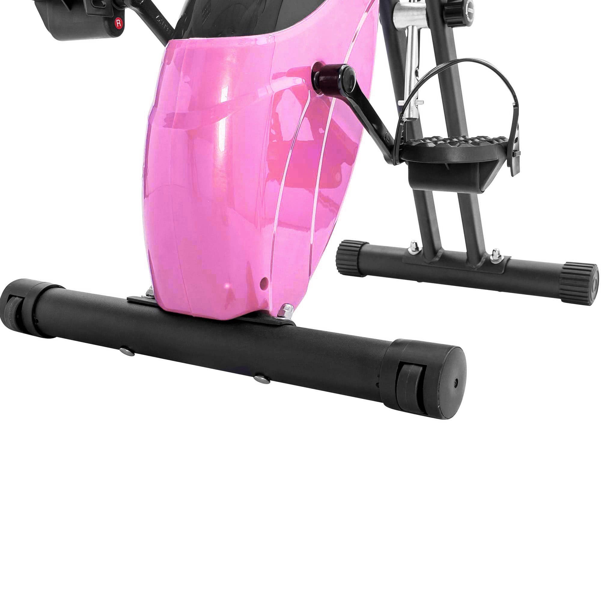 Orange County Decor - Wholesale Fitness Equipment - Folding Exercise Bike, Fitness Upright And Recumbent X Bike With 16 Level Adjustable Resistance, Arm Bands And Backrest Pink Metal16