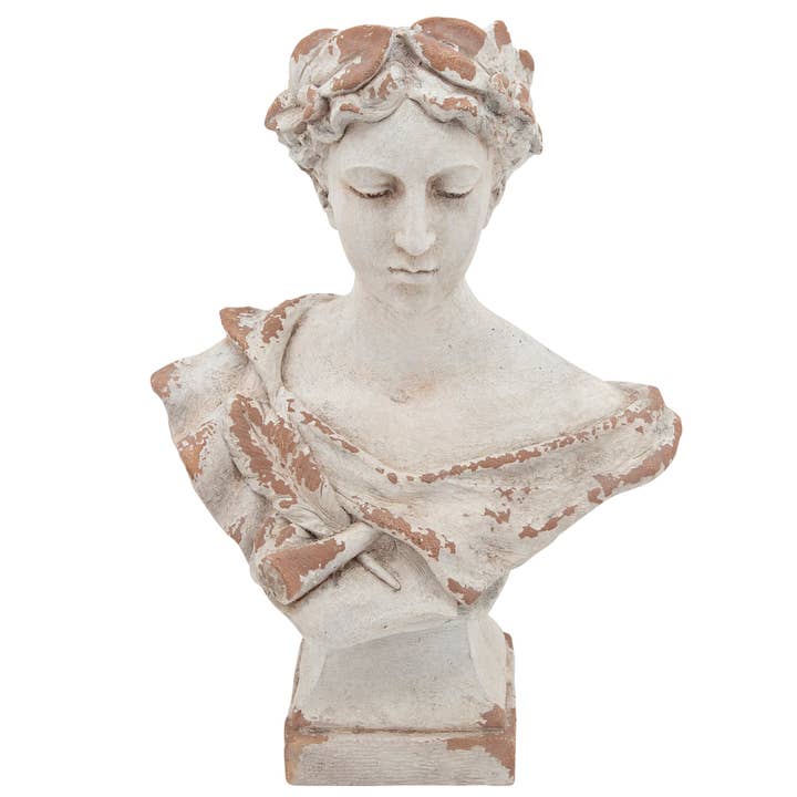 Sagebrook Home - Wholesale Sculpture - Resin Lady with Laurels Statue Woman Bust - White, 21 in.7
