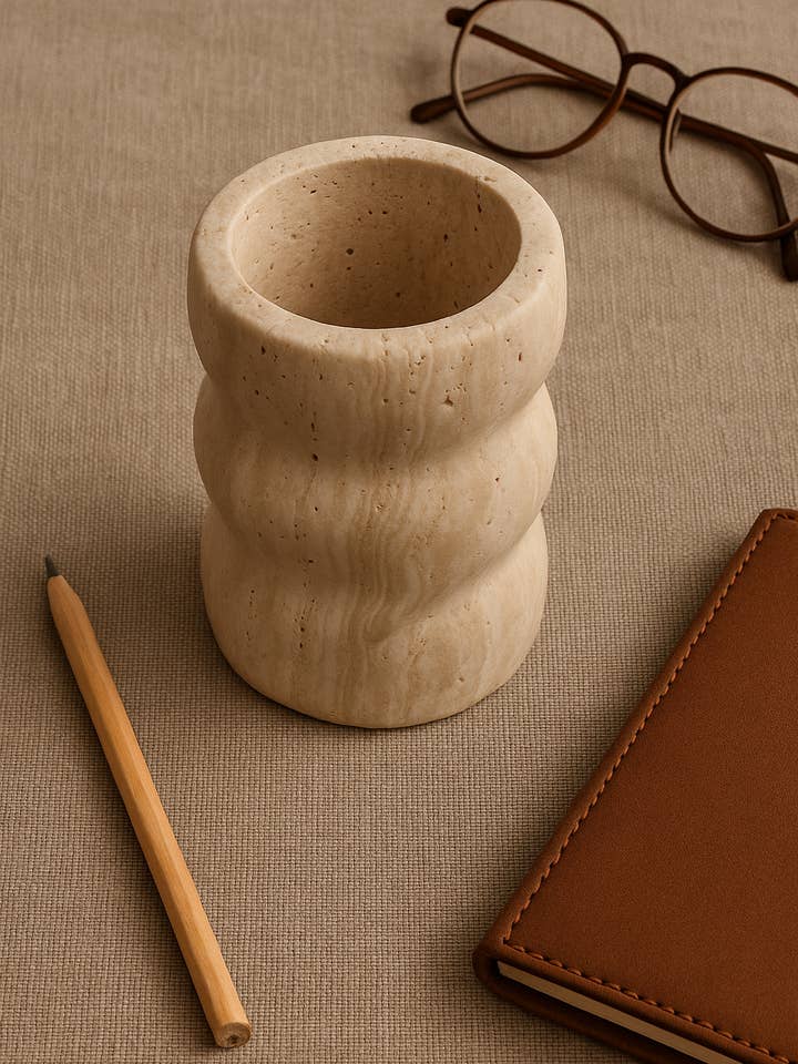 Travertine Beige Pen Holder for wholesale by Objects & Heritage