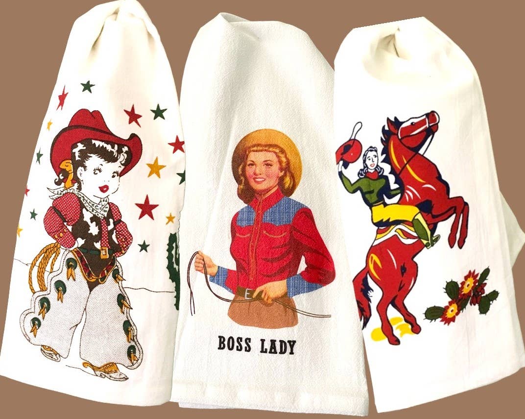 Red and White Kitchen Company - Wholesale Tea Towel - Cowgirl Callie Retro Flour Sack Kitchen Towel2