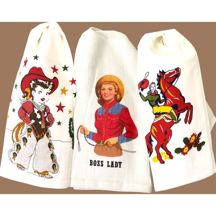 Red and White Kitchen Company - Wholesale Tea Towel - Cowgirl Callie Retro Flour Sack Kitchen Towel2