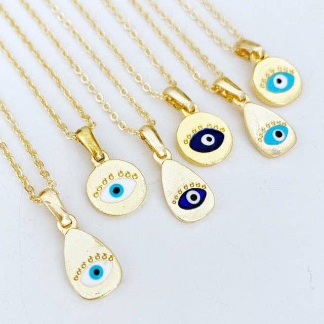 Gold Evil Eye Necklace, Tiny Evil Eye Bead, Teardrop Charm Necklace for wholesale by Evileyefavor