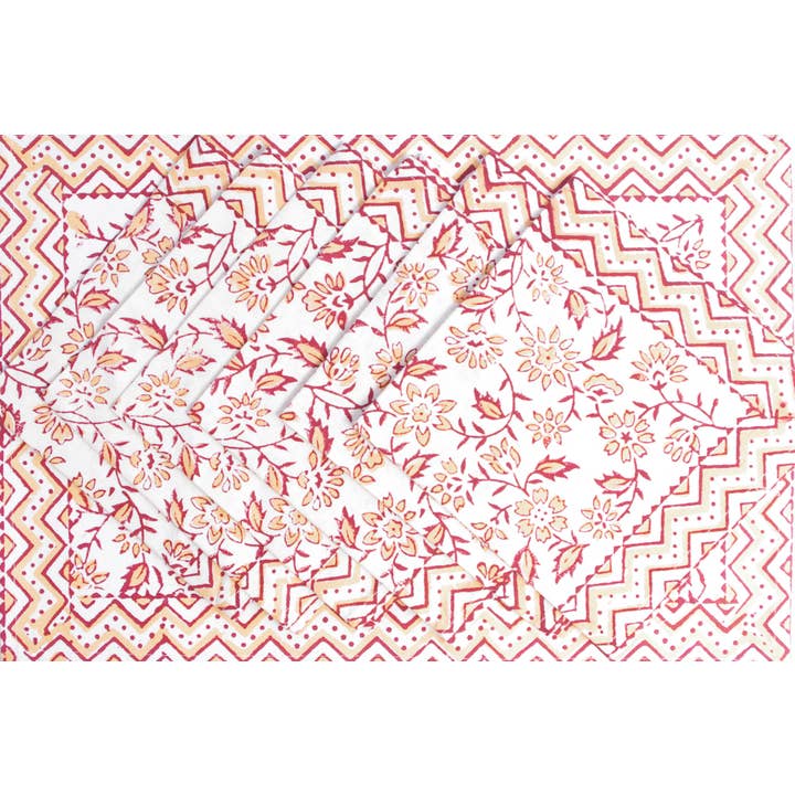 Handblockdruck Blumen Baumwoll Tischset & Serviettenset für den Großhandel von Kantha Decor