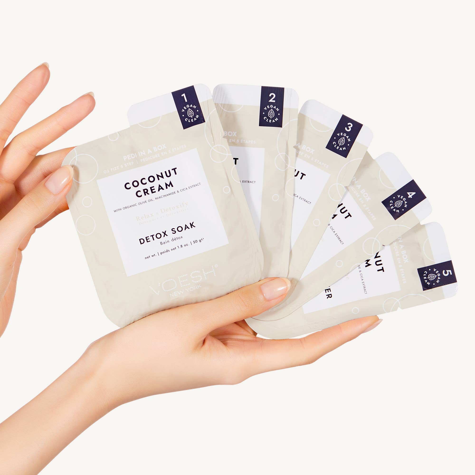 VOESH New York - Vente Sets de soins pour les ongles - Pédi en Boîte 5 Étapes O2 Effervescent - Service Supplémentaire - Crème de Noix de Coco2