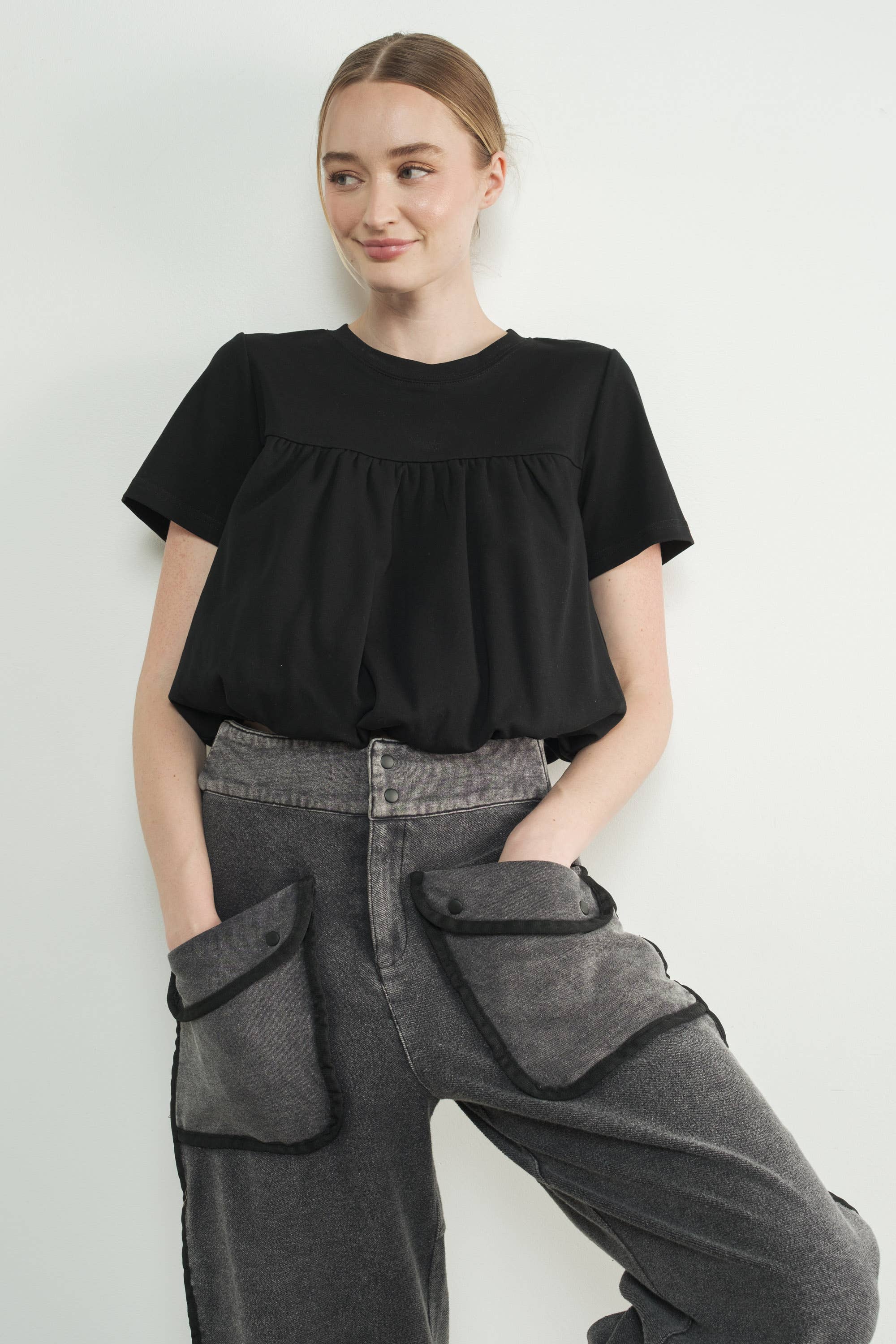 Aaron & Amber - Wholesale T-Shirt - Women's - MAT3226 BUBBLE HEM SHORT SLEEVE T-SHIRTS2