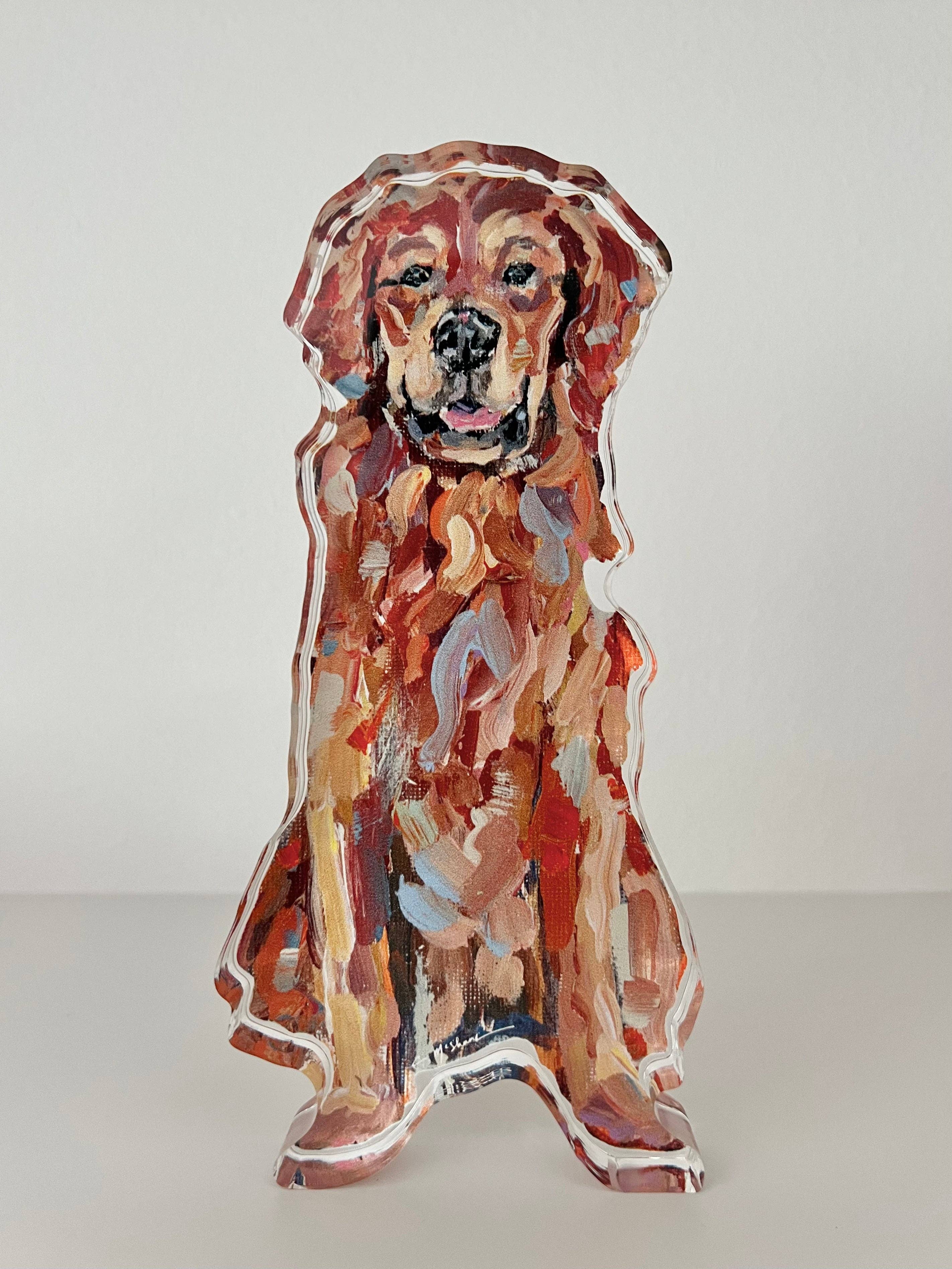 Chelsea McShane Art - Wholesale Decorative Tabletop Object - "Golden Retriever Red" acrylic shelfie