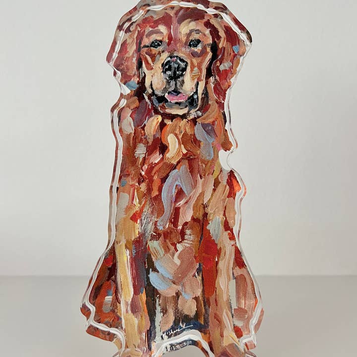 Chelsea McShane Art - Wholesale Decorative Tabletop Object - "Golden Retriever Red" acrylic shelfie