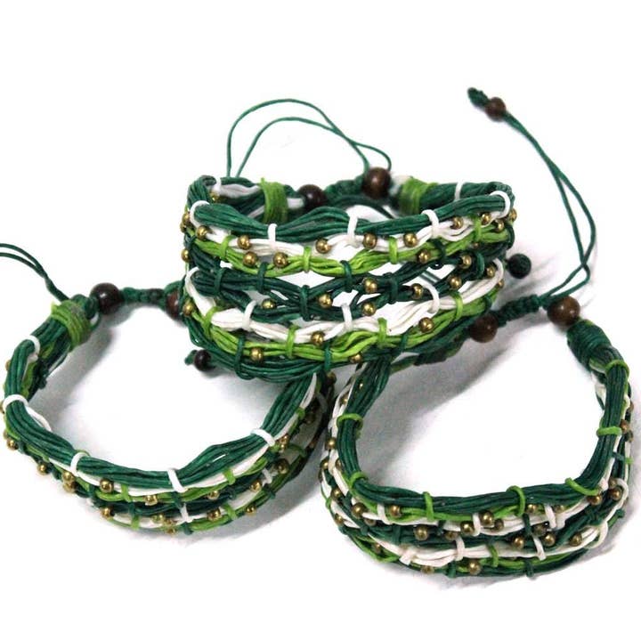 Lumily - Vente Parures de bijoux - LOT : Bracelet en laiton avec perles et cire, 3 pièces - Thaïlande0