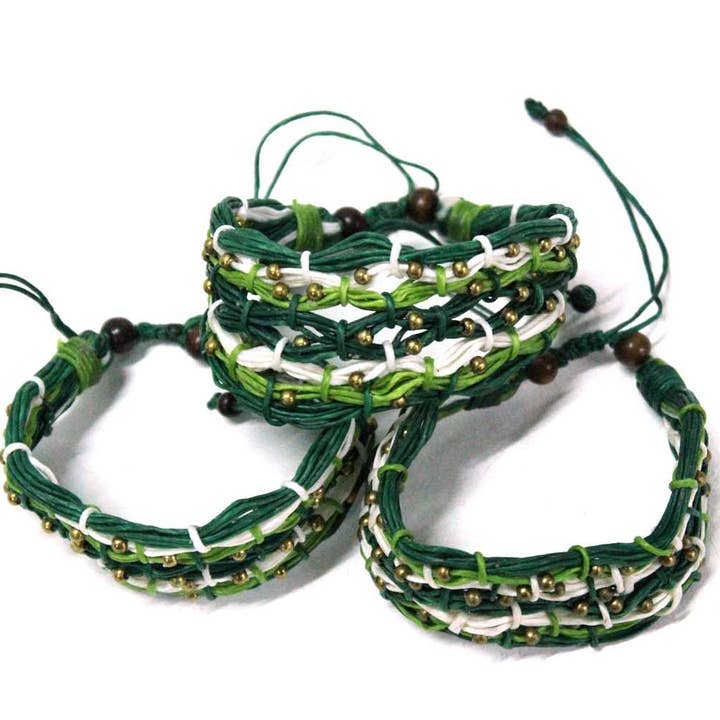 BUNDLE: Pulseira de Cordas de Cera de Pão de Latão 3 Peças - Tailândia por atacado de Lumily