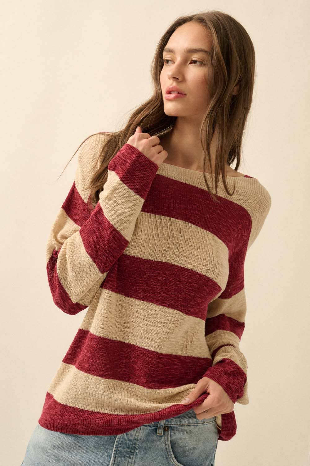 Promesa USA - Wholesale Knit Sweater - Women's - Striped Ribbed-Knit Sweater4
