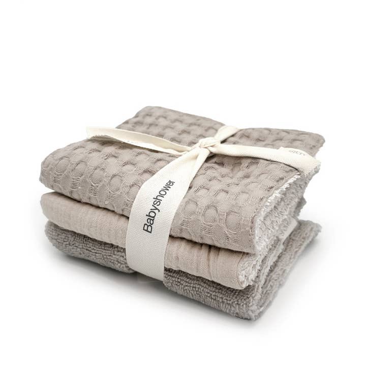 Babyshower - Wholesale Swaddle Set - Baby - 3 PACK WASHCLOTHS GOFRE LATTE