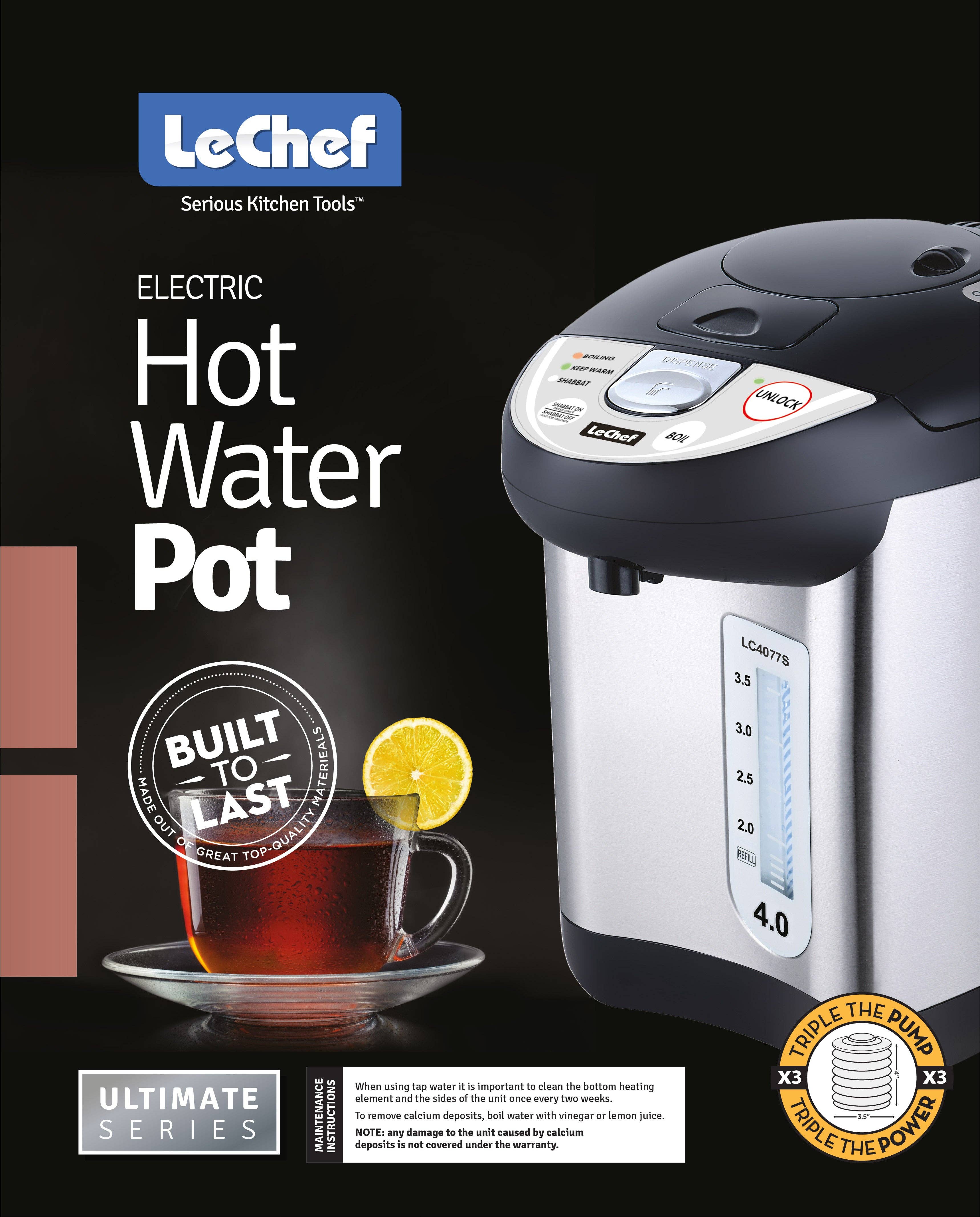 Alpine - Wholesale Kitchen Appliance - LE'CHEF ELECTRIC HOT WATER POT 4.0 QT MODEL# LC4077S WITH SHABBAT MODE5