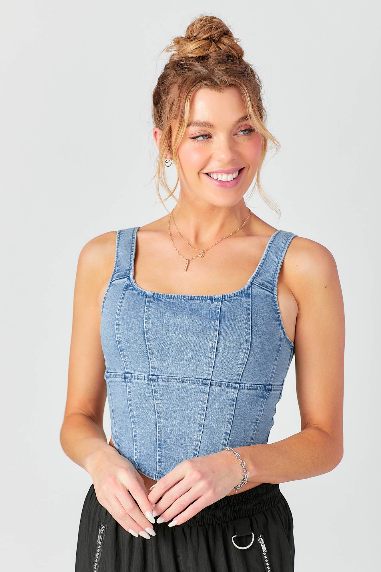 LT BLUE Sleeveless Denim Corset Top for wholesale on Faire7