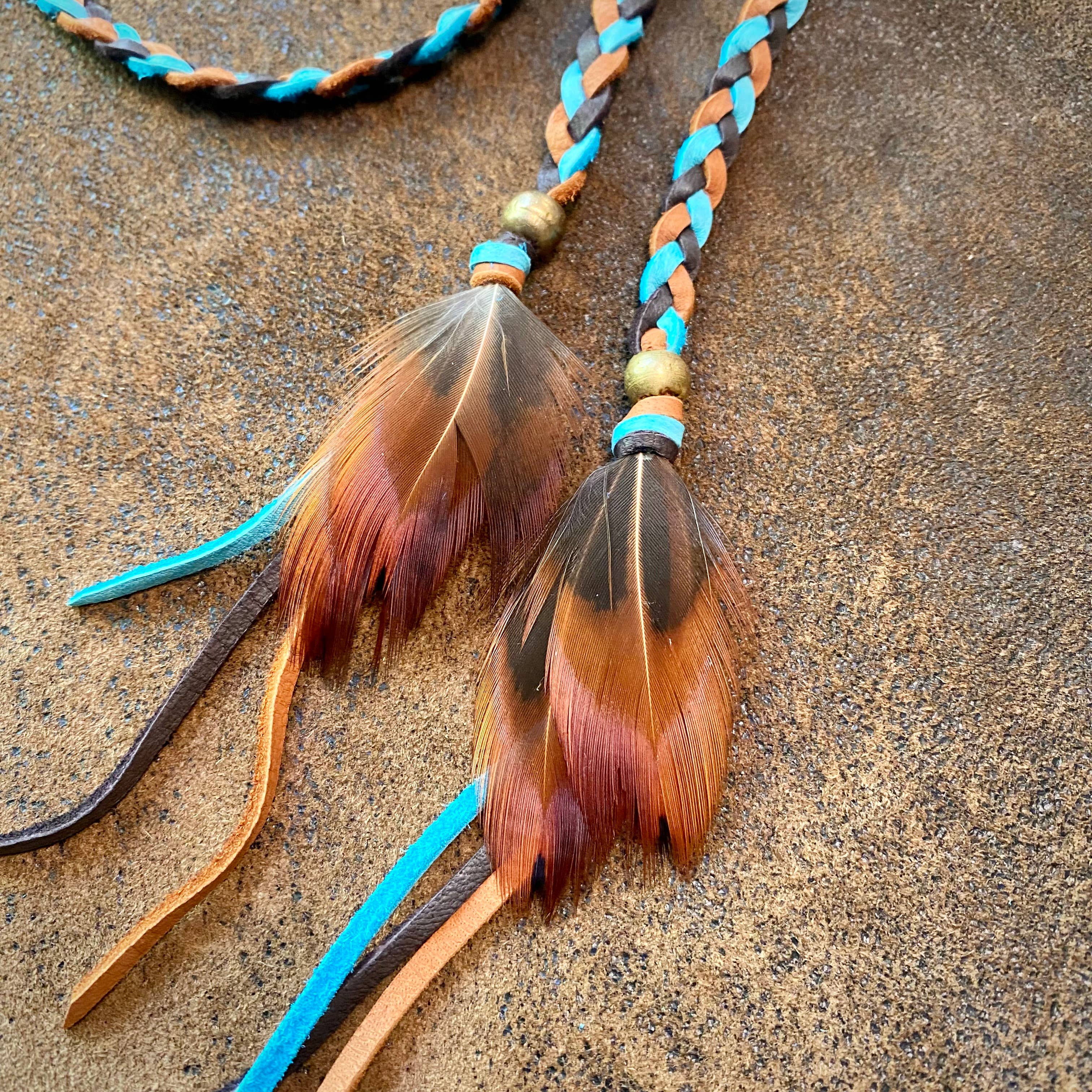 ASTALI - Venta al por mayor Accesorio para sombrero - Mujer - Accesorio de cuero trenzado - Turquesa óxido chocolate, cinta para sombrero3