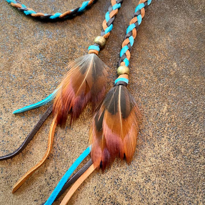 ASTALI - Venta al por mayor Accesorio para sombrero - Mujer - Accesorio de cuero trenzado - Turquesa óxido chocolate, cinta para sombrero3