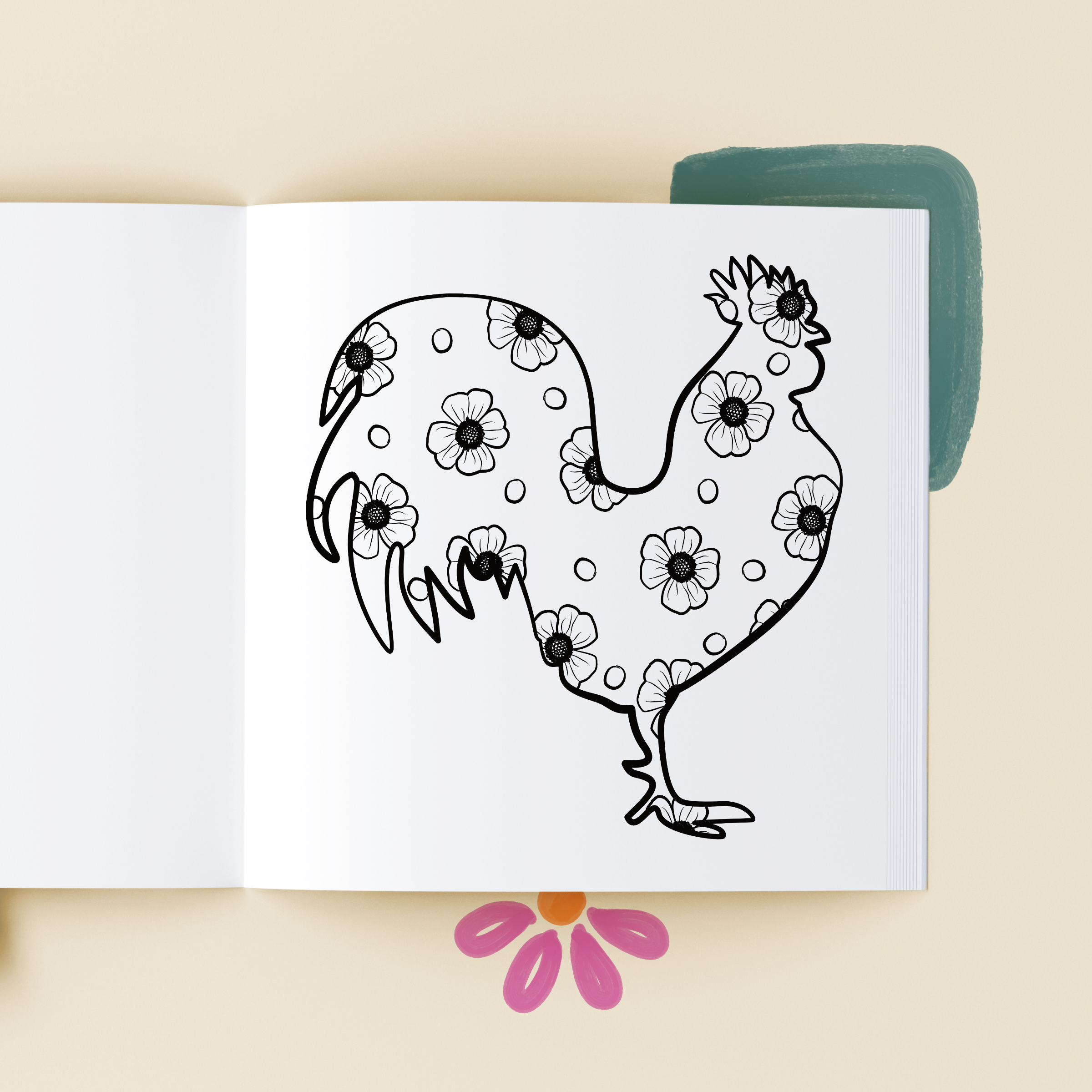 Middlefork & Co. - Wholesale Coloring & Activity Book - Adult - Flowered Farm Friends: Cheerful Coloring Book Adults & Teens8