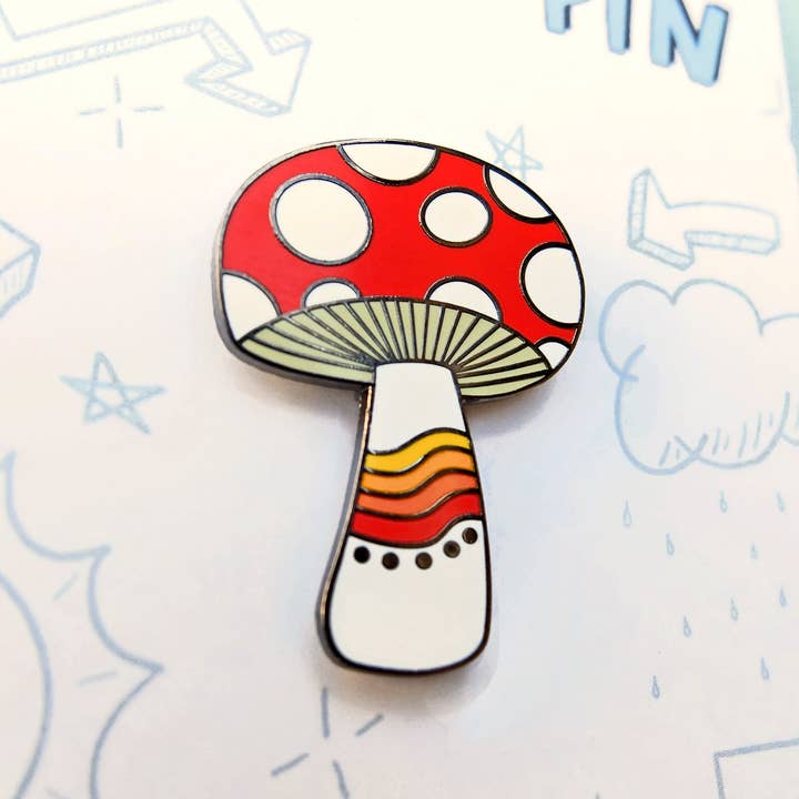 Lucky Sardine - Wholesale Lapel Pin/Button - Mushroom Rainbow, Magic Shroom, Retro Vintage 70s Enamel Pin