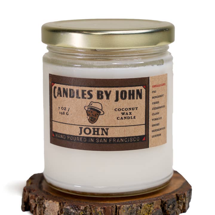 John - Tobacco & Suede - 7oz Natural Coconut Wax Candle for wholesale by Candles By John