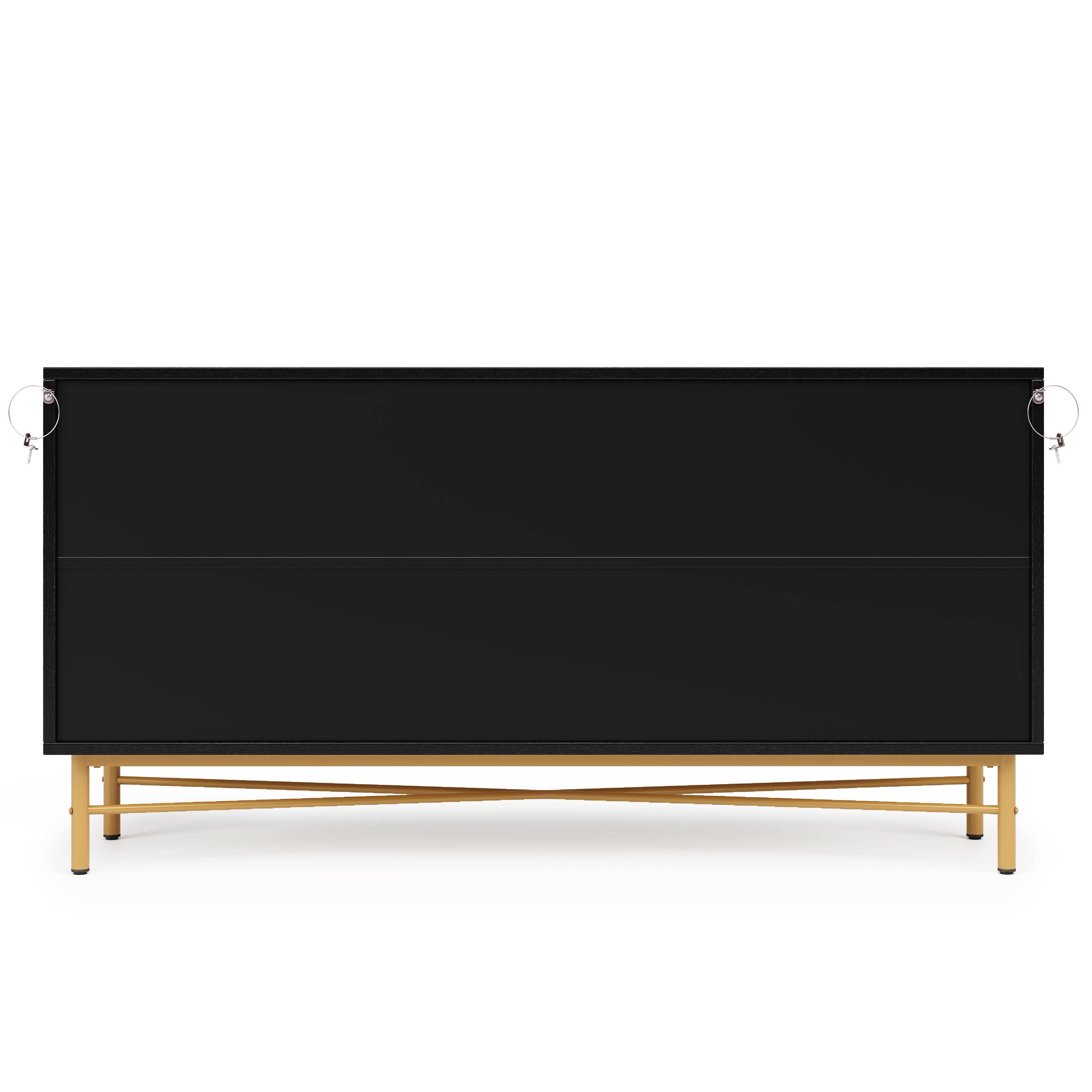 Urban Meuble - Wholesale Cabinet - Black sideboard with wood-effect embossed texture, 4 doors, luxury style with golden accent POLLENBASK15