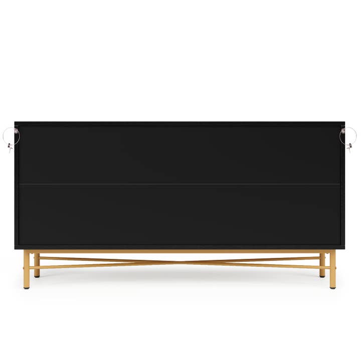 Urban Meuble - Wholesale Cabinet - Black sideboard with wood-effect embossed texture, 4 doors, luxury style with golden accent POLLENBASK15