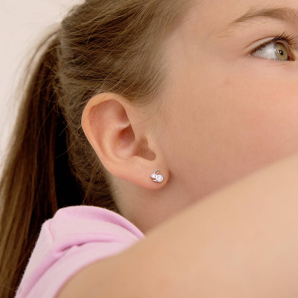 In Season Jewelry - Wholesale Earrings - Kids - CZ Bunnies Baby / Toddler / Kids Earrings - Sterling Silver2