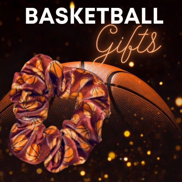Sportybella โ wholesale Scrunchie - Womenโs โ Basketball Premium Velvet Scrunchie - Maroon1