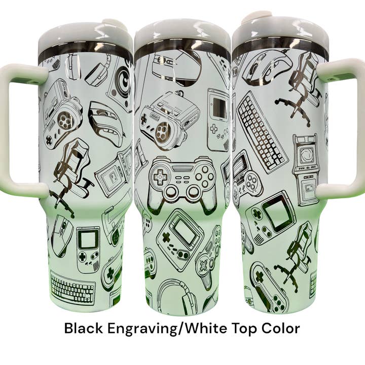 40oz Old School Gamer themed laser engraved tumbler for wholesale by Crafty AF Studio