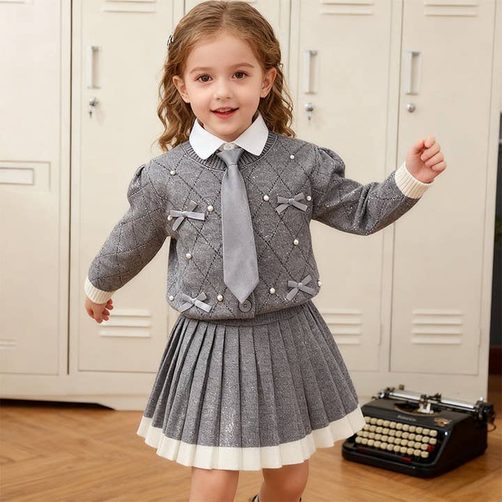 Conjunto de dos piezas regular de manga larga con lazo de hilo/lana y perlas de imitación para venta al por mayor de THE INTSUP USA