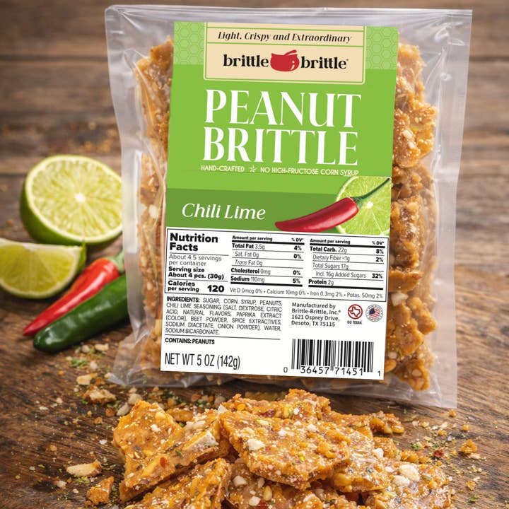 Chili Lime Peanut Brittle – Sweet Heat with a Zesty Crunch (5 oz) for wholesale by brittle-brittle