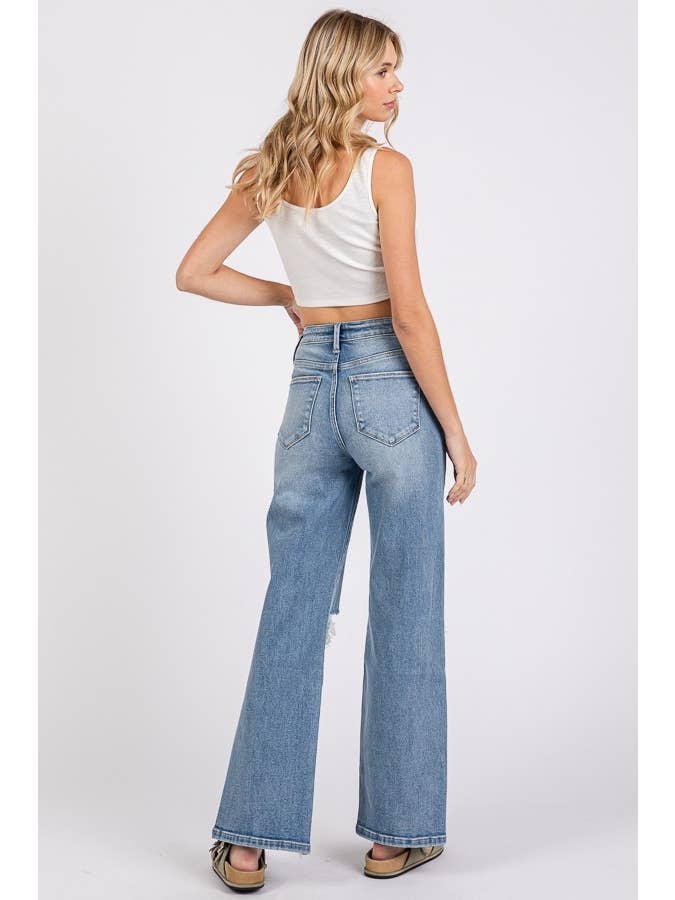 Petra153 - Wholesale Jeans - Women's - P1371W-MD HIGH RISE STRETCH SLIM WIDE LEG W/ DESTROYED HEM7