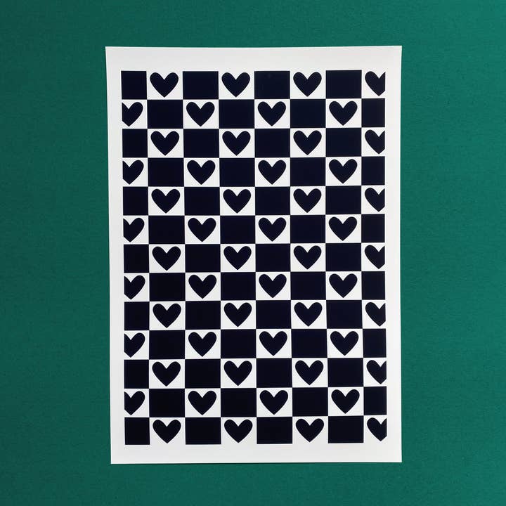 CHECK Print | Art Print | Hearts | Black & White for wholesale by KATIE PAYNE DESIGN