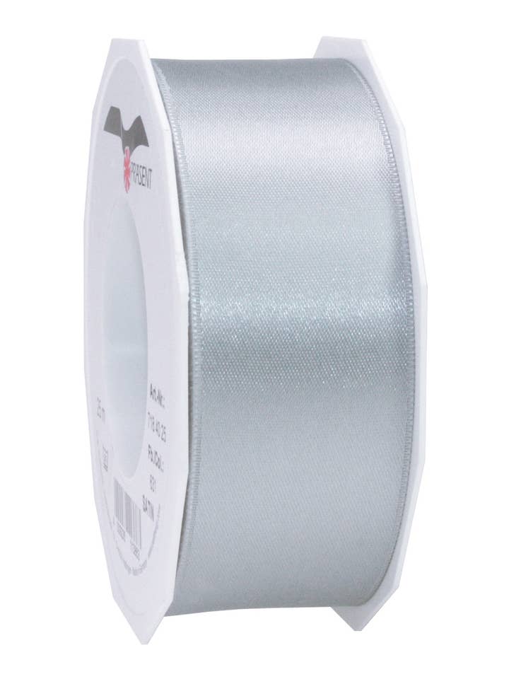 Bobine double satin 25 m 40 mm en argent sterling pour la vente par C.E. PATTBERG GmbH & Co. KG