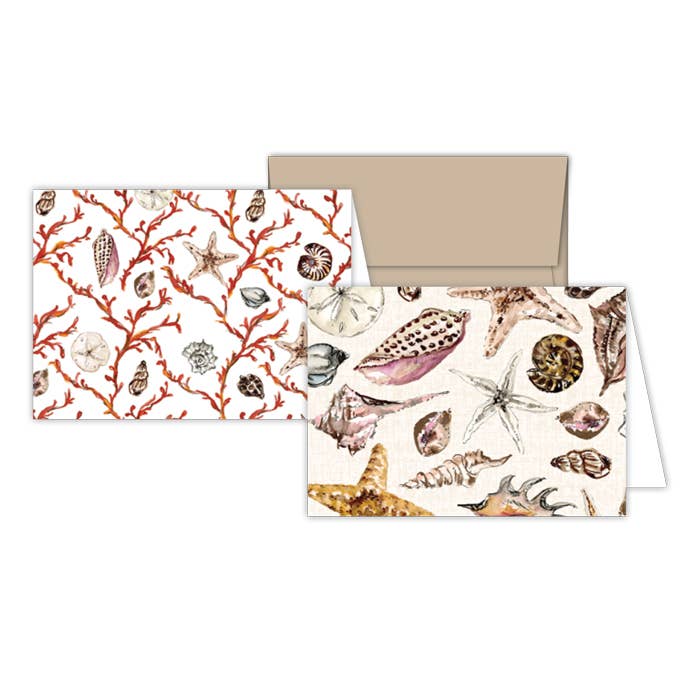 Handpainted Coastal Seashells Stationery Notes for wholesale by RosanneBeck Collections