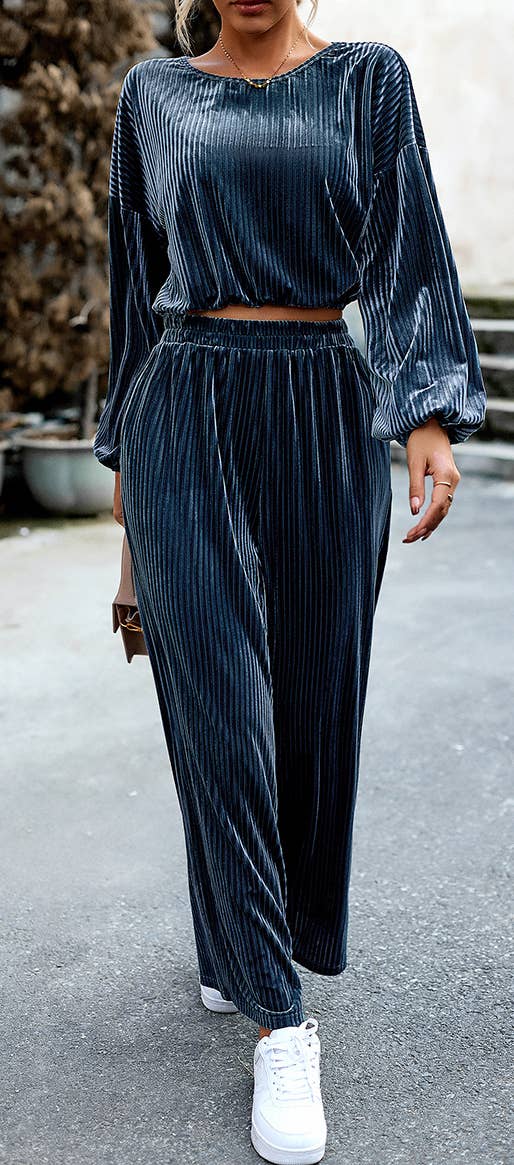 HIDDENBRAND - Wholesale Top & Pant Set (NOT Loungewear) - Women's - Women's Velvet Suit Casual Two Piece12